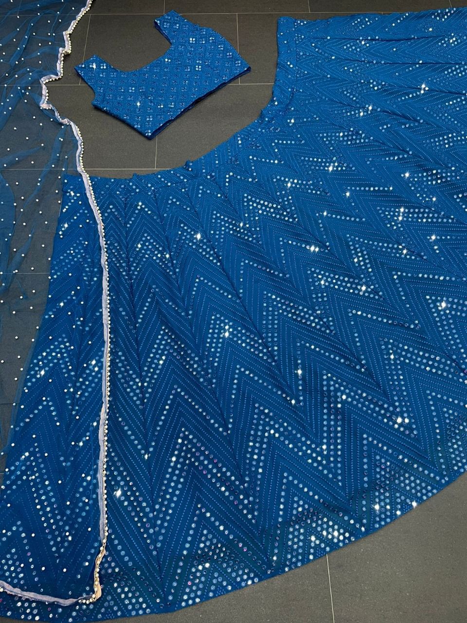 Blue Color Mirror Work Lehenga Choli - Joshindia