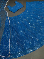 Blue Color Mirror Work Lehenga Choli - Joshindia