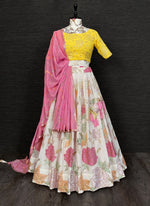 Pink and white lucknowi mirror work lehenga choli shop now - Joshindia