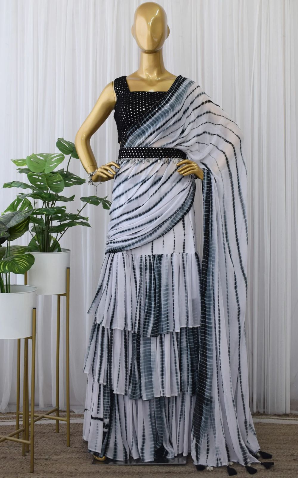 Black Ready to wear Saree - Joshindia