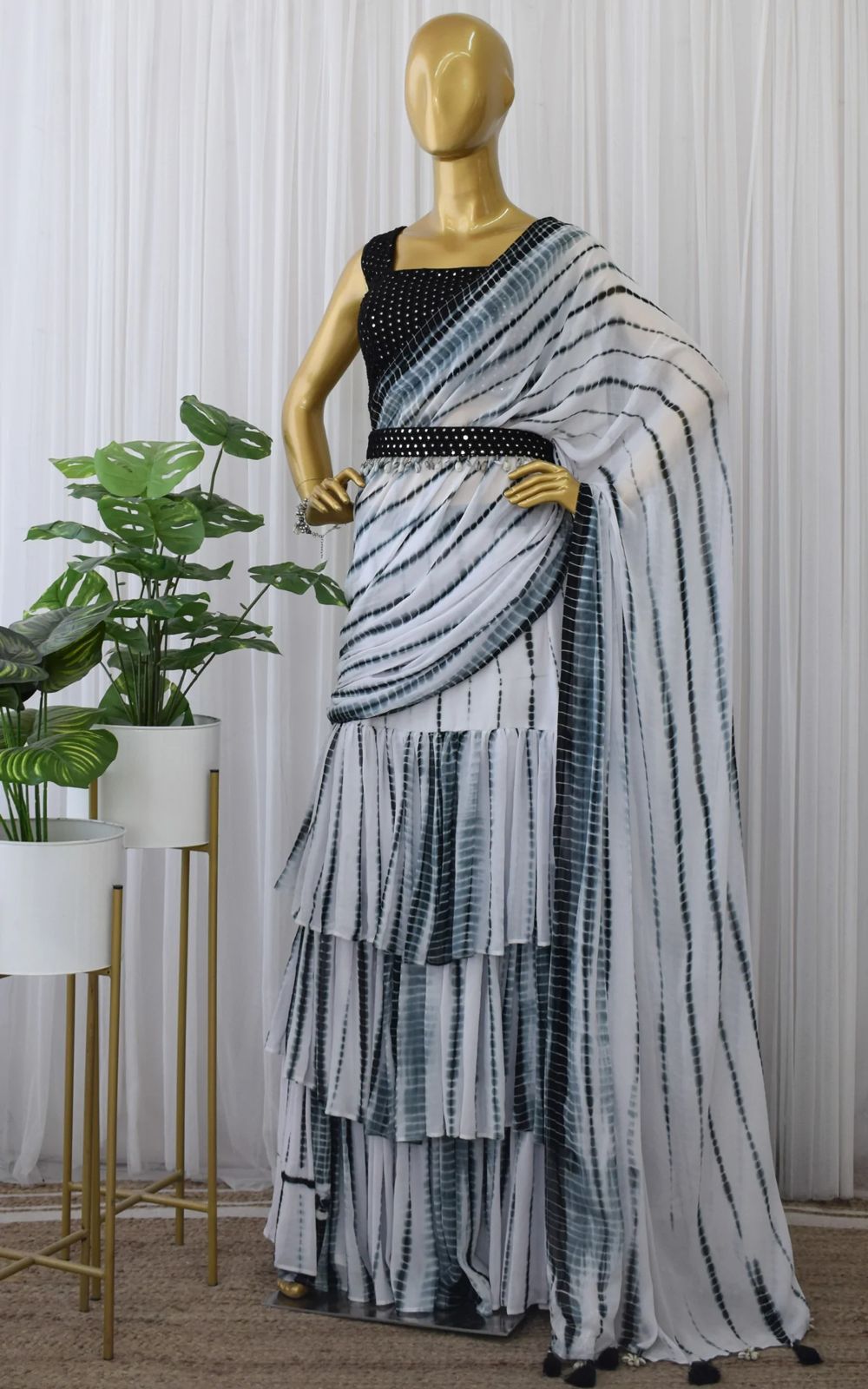 Black Ready to wear Saree - Joshindia