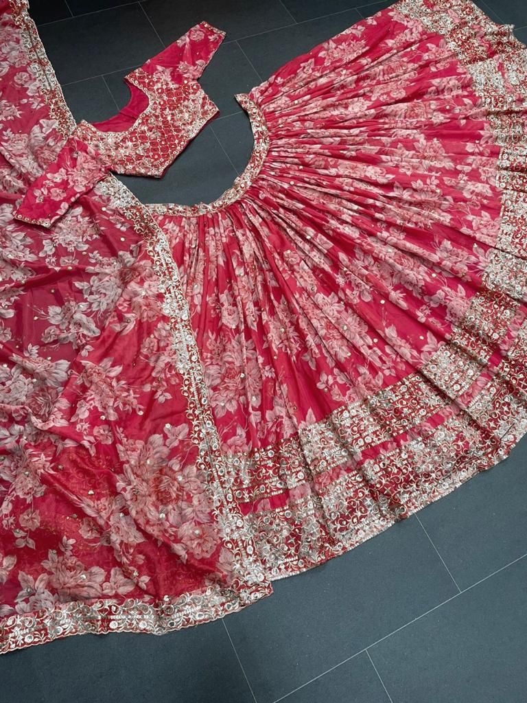 Beautiful red color georgette designer lehenga choli buy now - Joshindia