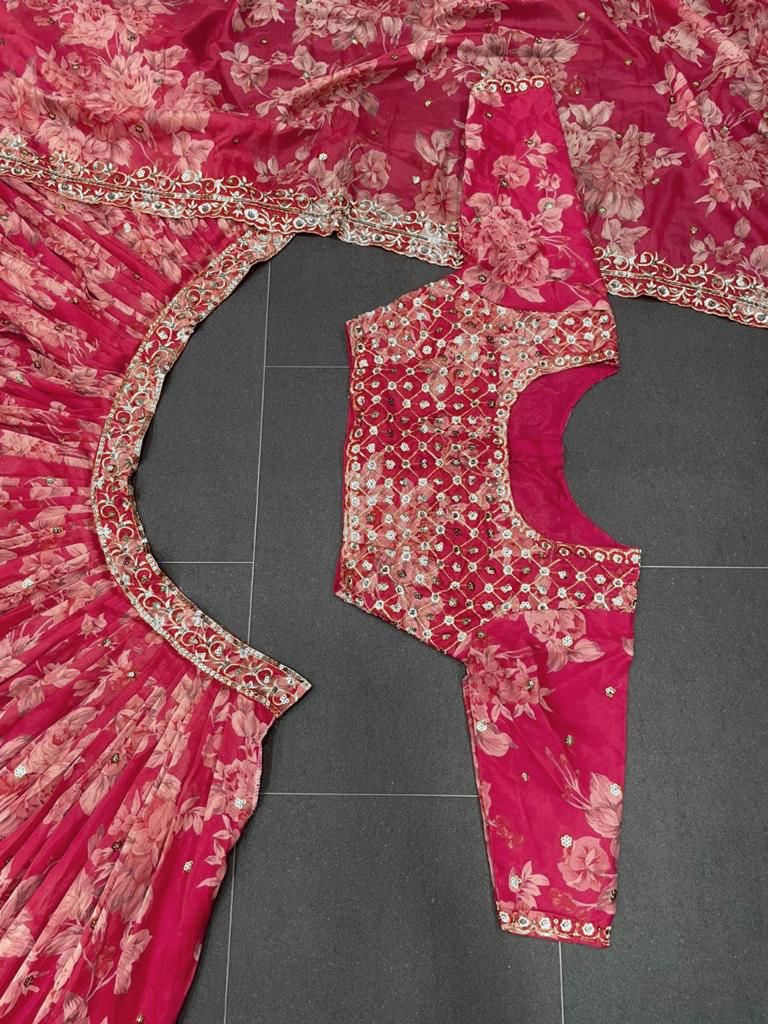 Beautiful red color georgette designer lehenga choli buy now - Joshindia