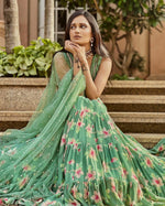 sky color designer ruffle lehenga choli - Joshindia