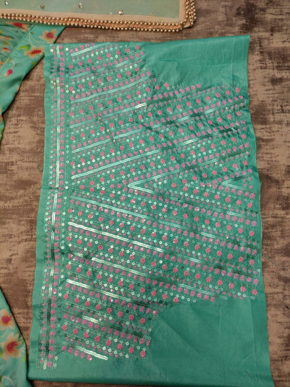 sky color designer ruffle lehenga choli - Joshindia