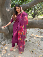 BEAUTIFUL HEAVY COTTON PURPLECOLOUR KURTA WITH PENT AND DUPATTA - Joshindia