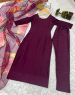 BEAUTIFUL HEAVY COTTON PURPLECOLOUR KURTA WITH PENT AND DUPATTA - Joshindia