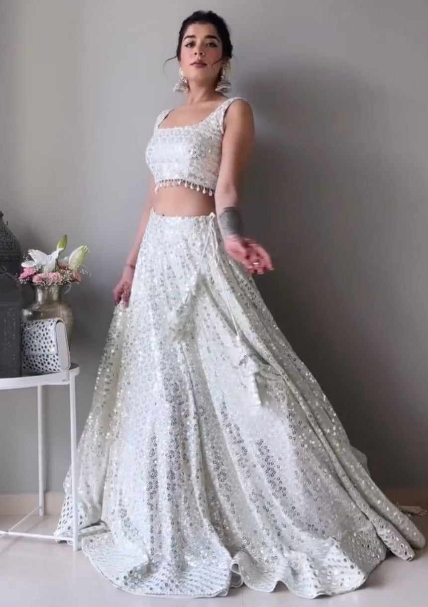 Trending White Mirror Work Lehenga Choli For Wedding - Joshindia