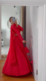 navratri red chaniya choli for women latest design - Joshindia - Joshindia