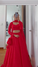 navratri red chaniya choli for women latest design - Joshindia - Joshindia