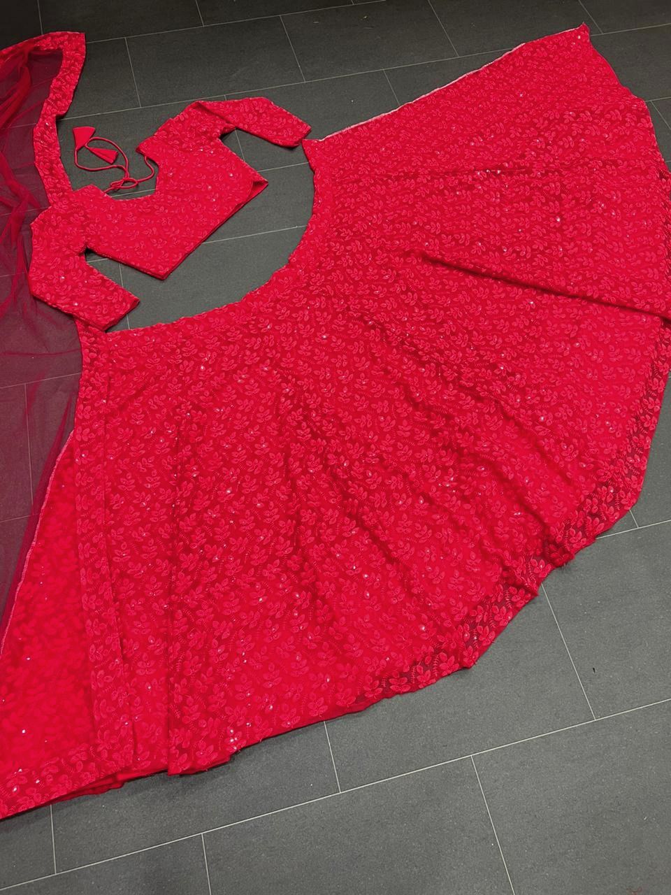 navratri red chaniya choli for women latest design - Joshindia - Joshindia