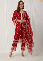 Buy Redcolor lucknowi style kurta set for stylish look - Joshindia