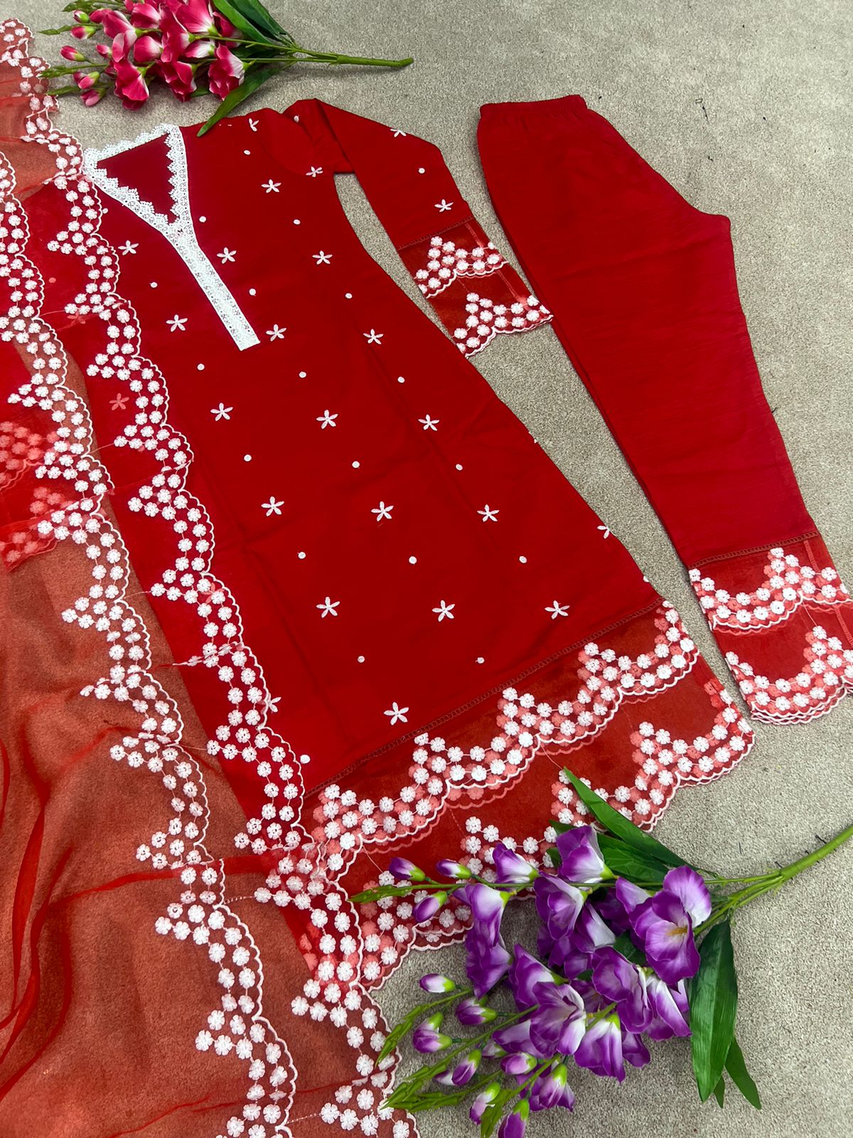 Buy Redcolor lucknowi style kurta set for stylish look - Joshindia