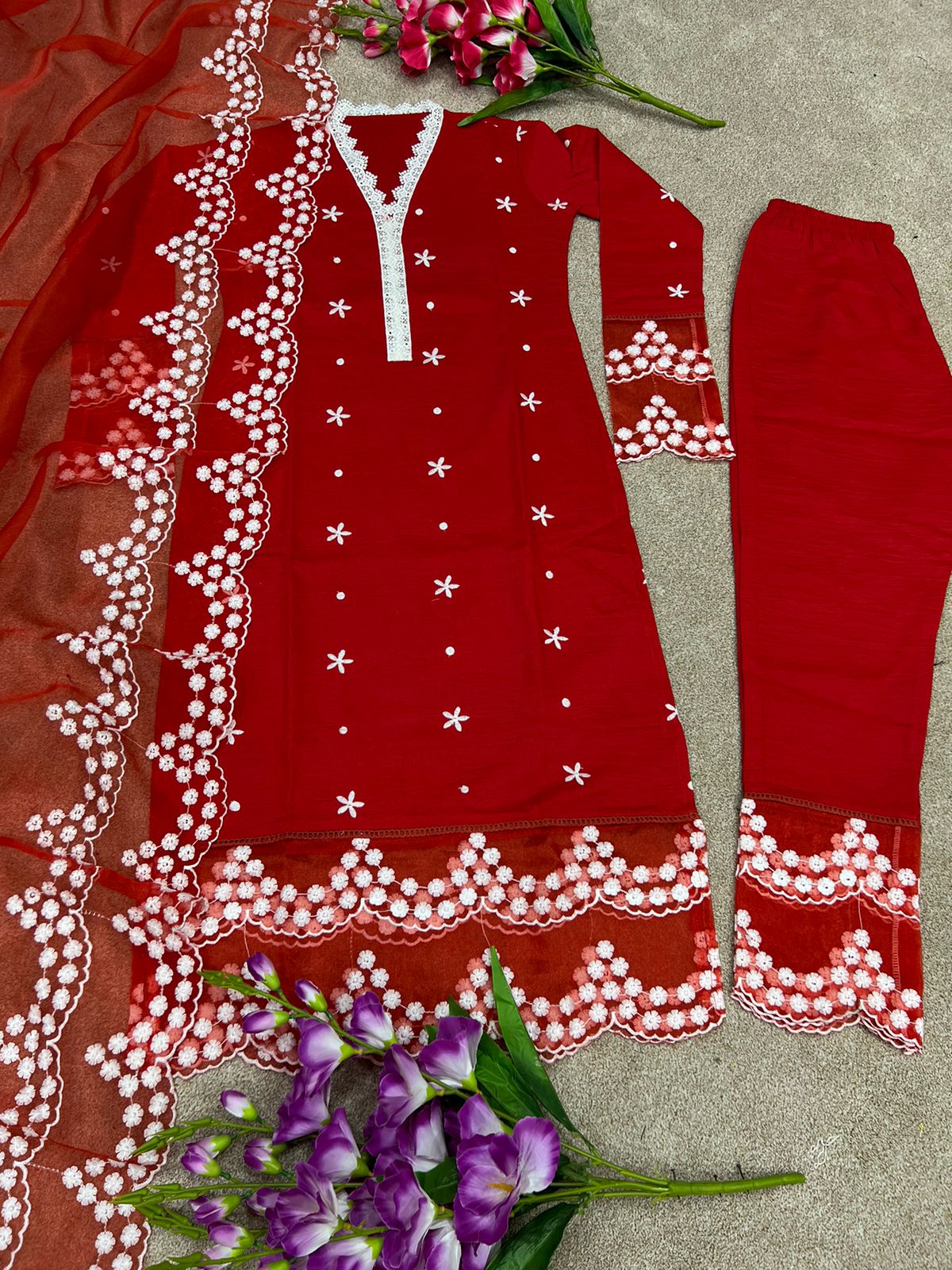 Buy Redcolor lucknowi style kurta set for stylish look - Joshindia