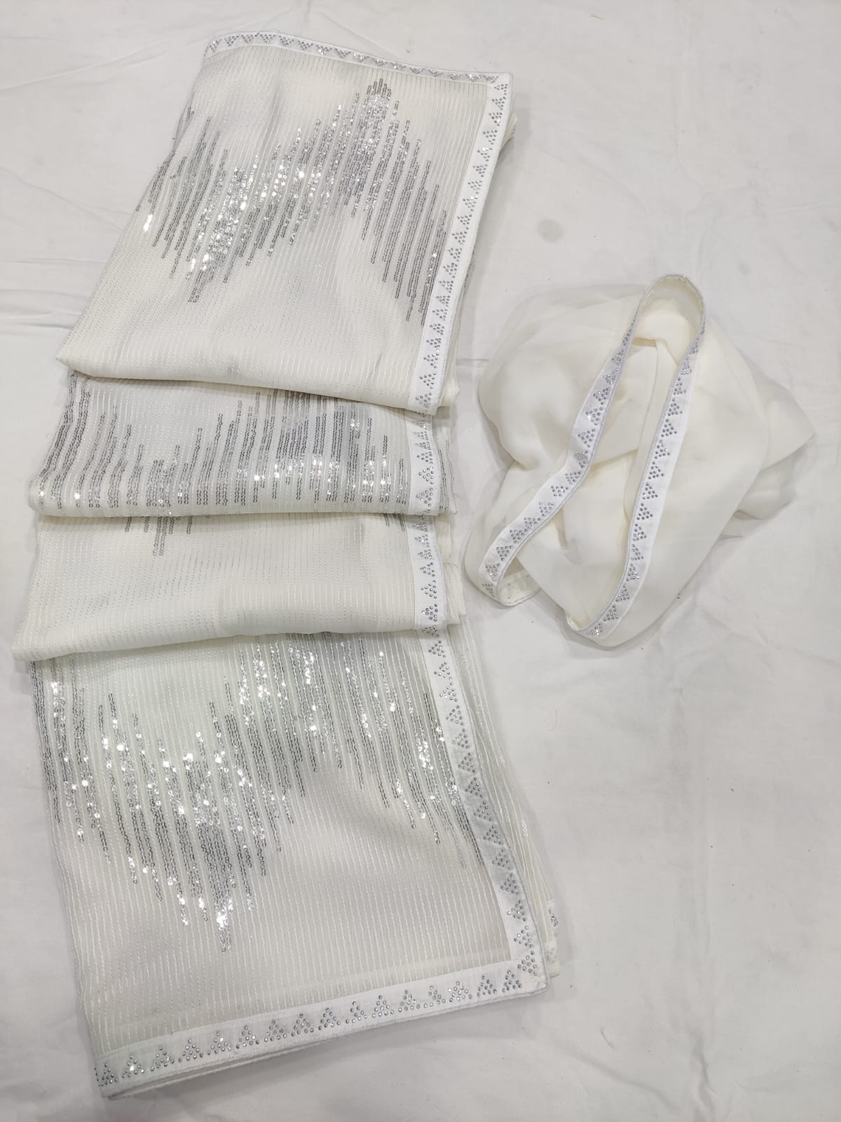 Beautiful White color bollywood sequin saree - Joshindia