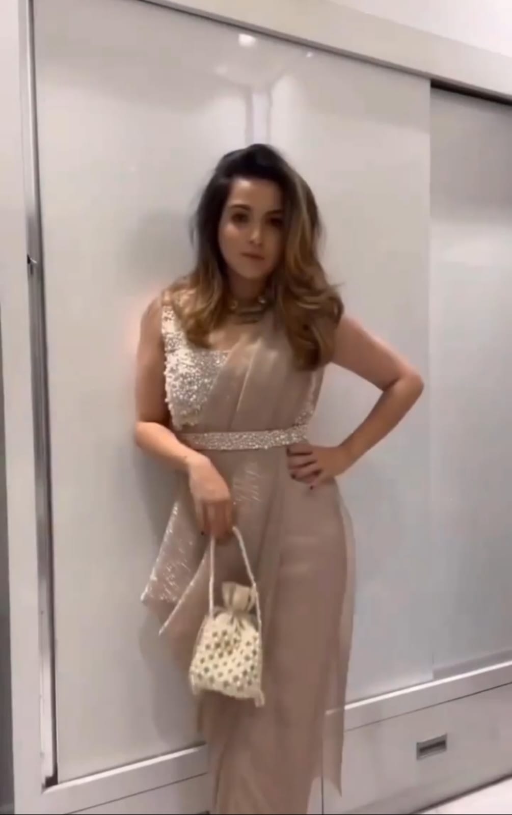 Heavy cream color thread Work designer Saree buy now - Joshindia