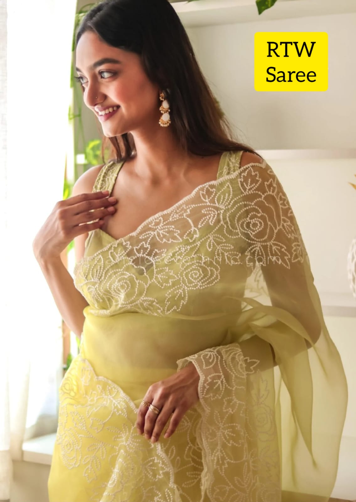 Heavy Pista Green color Ready To Wear Saree - Joshindia