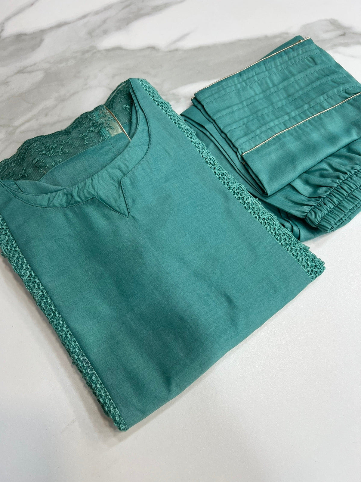 Buy Rama color lucknowi style kurta set for stylish look - Joshindia