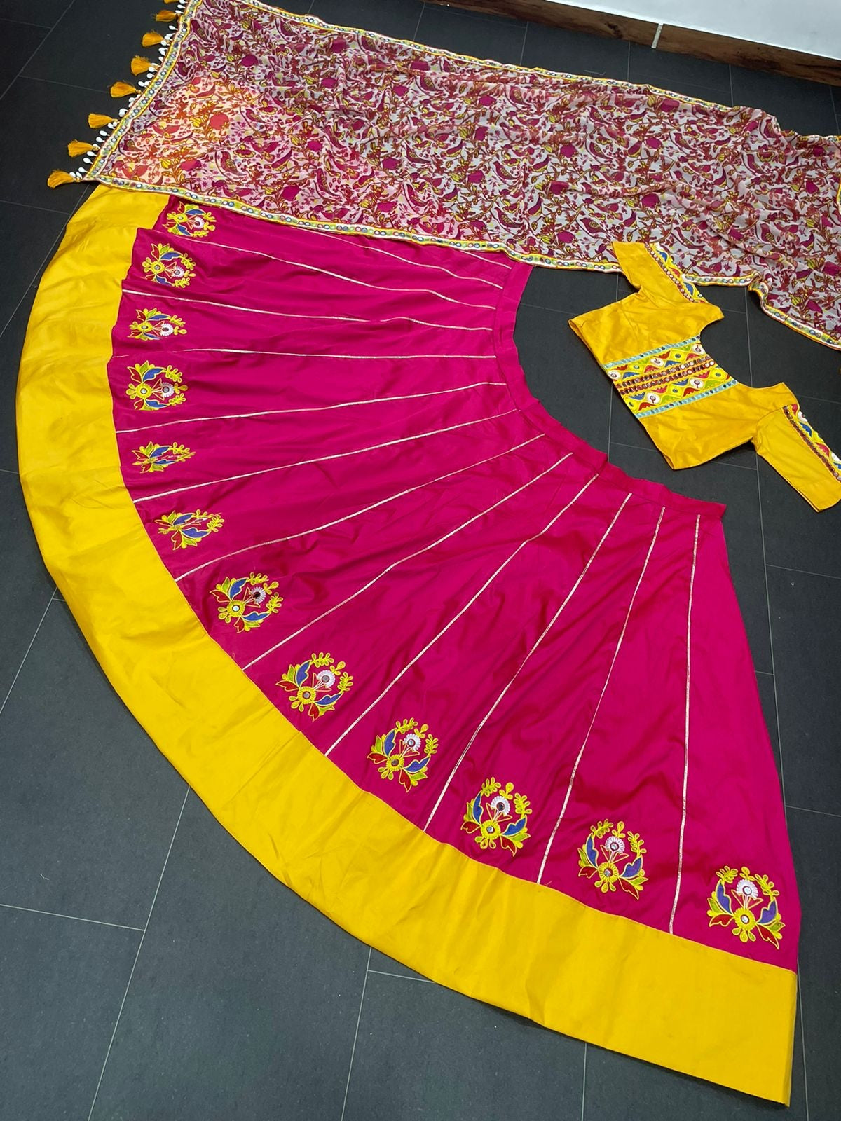 Yellow color designer mirror work lehenga choli - Joshindia