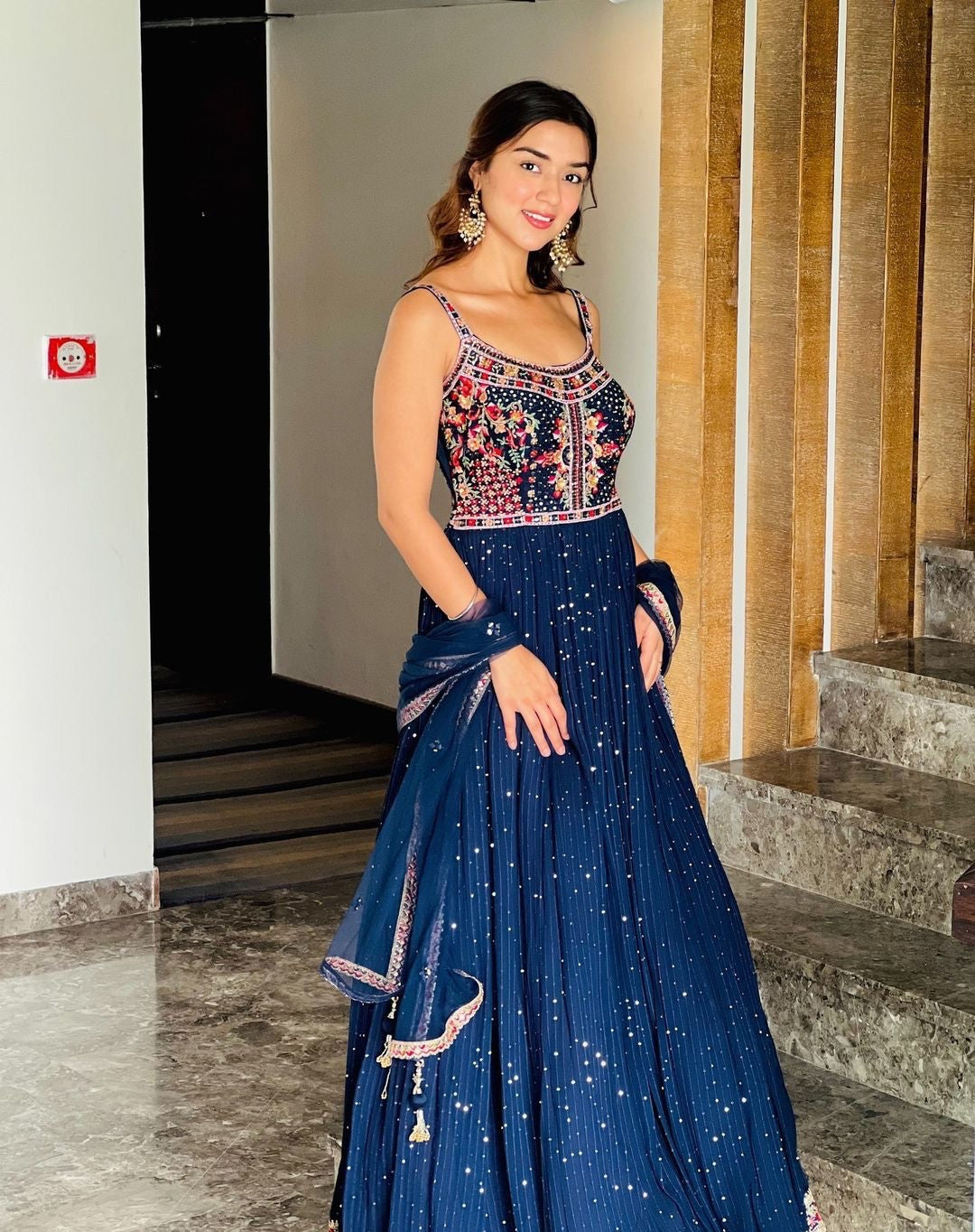 Blue color ready to wear gown for wedding function buy online - Joshindia