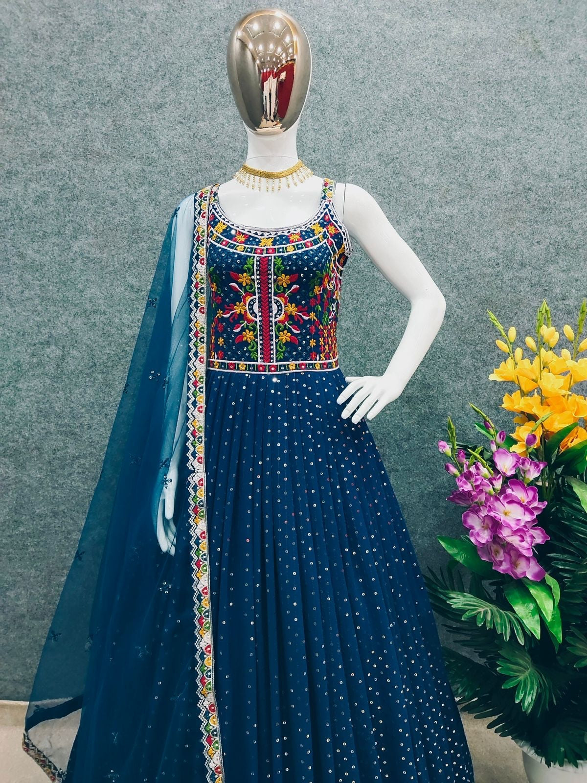 Blue color ready to wear gown for wedding function buy online - Joshindia