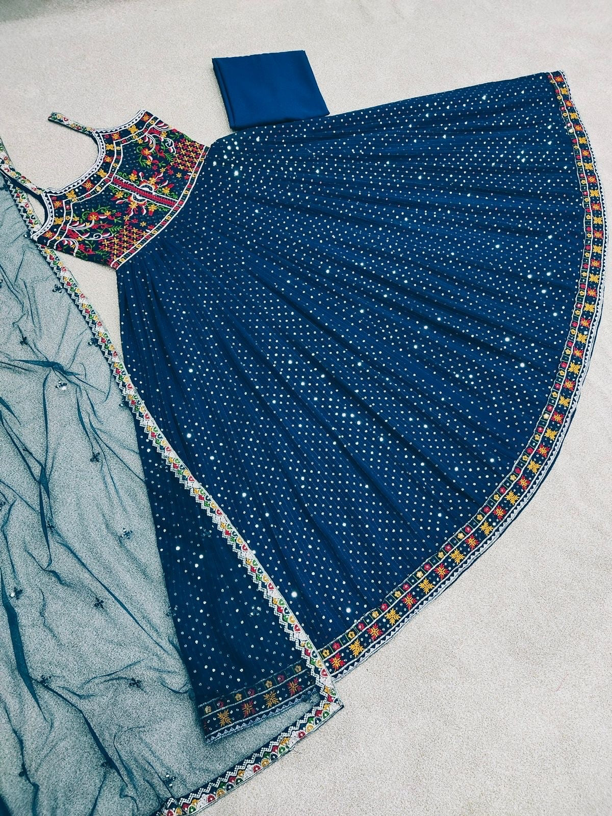 Blue color ready to wear gown for wedding function buy online - Joshindia