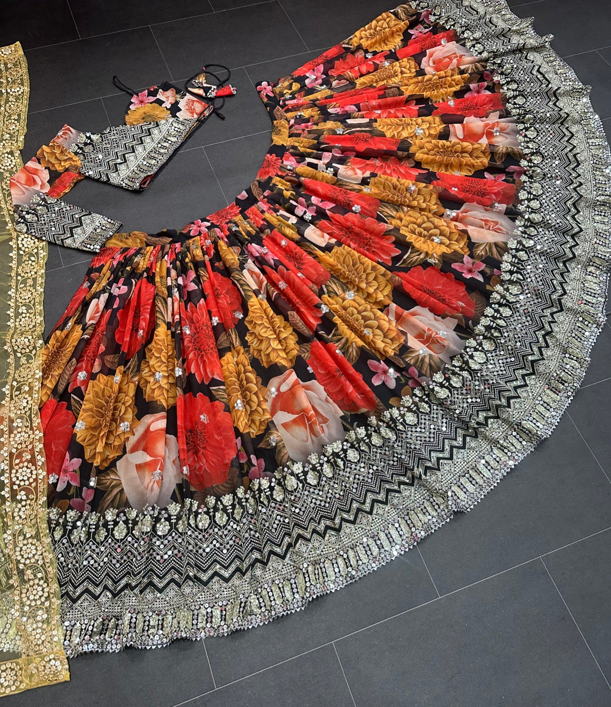 Floral embroidered heavy designer multi color lehenga choli - Joshindia