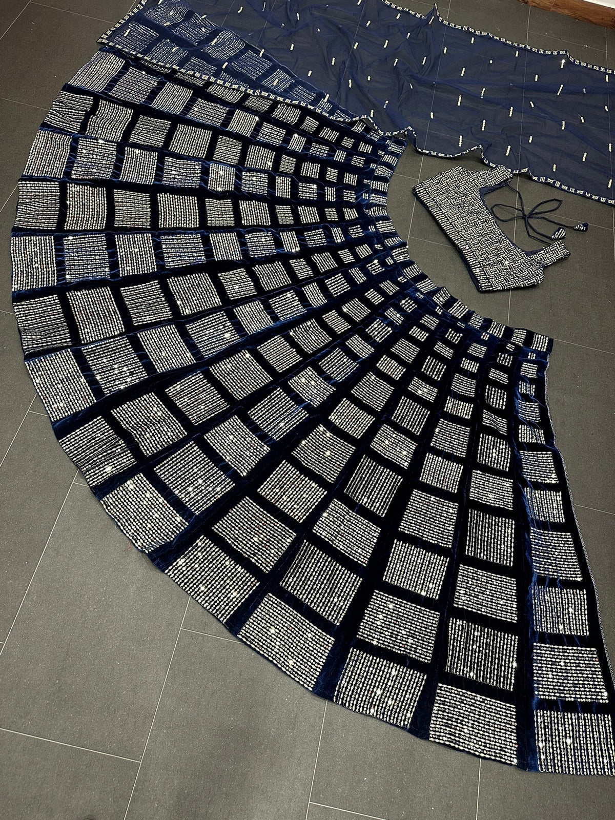 Buy Trendy Velvet Navy Blue Lehenga Choli Online in India - Joshindia