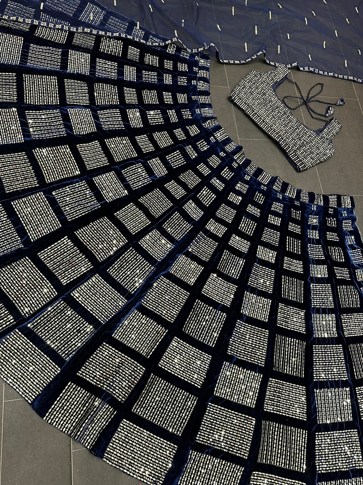 Buy Trendy Velvet Navy Blue Lehenga Choli Online in India - Joshindia