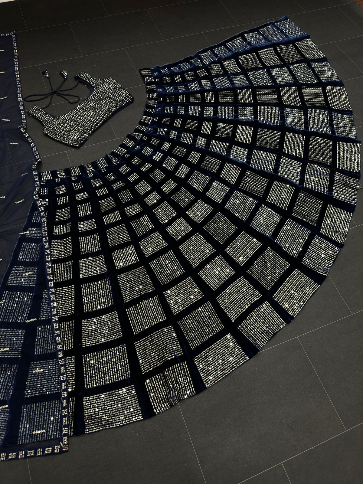 Buy Trendy Velvet Navy Blue Lehenga Choli Online in India - Joshindia