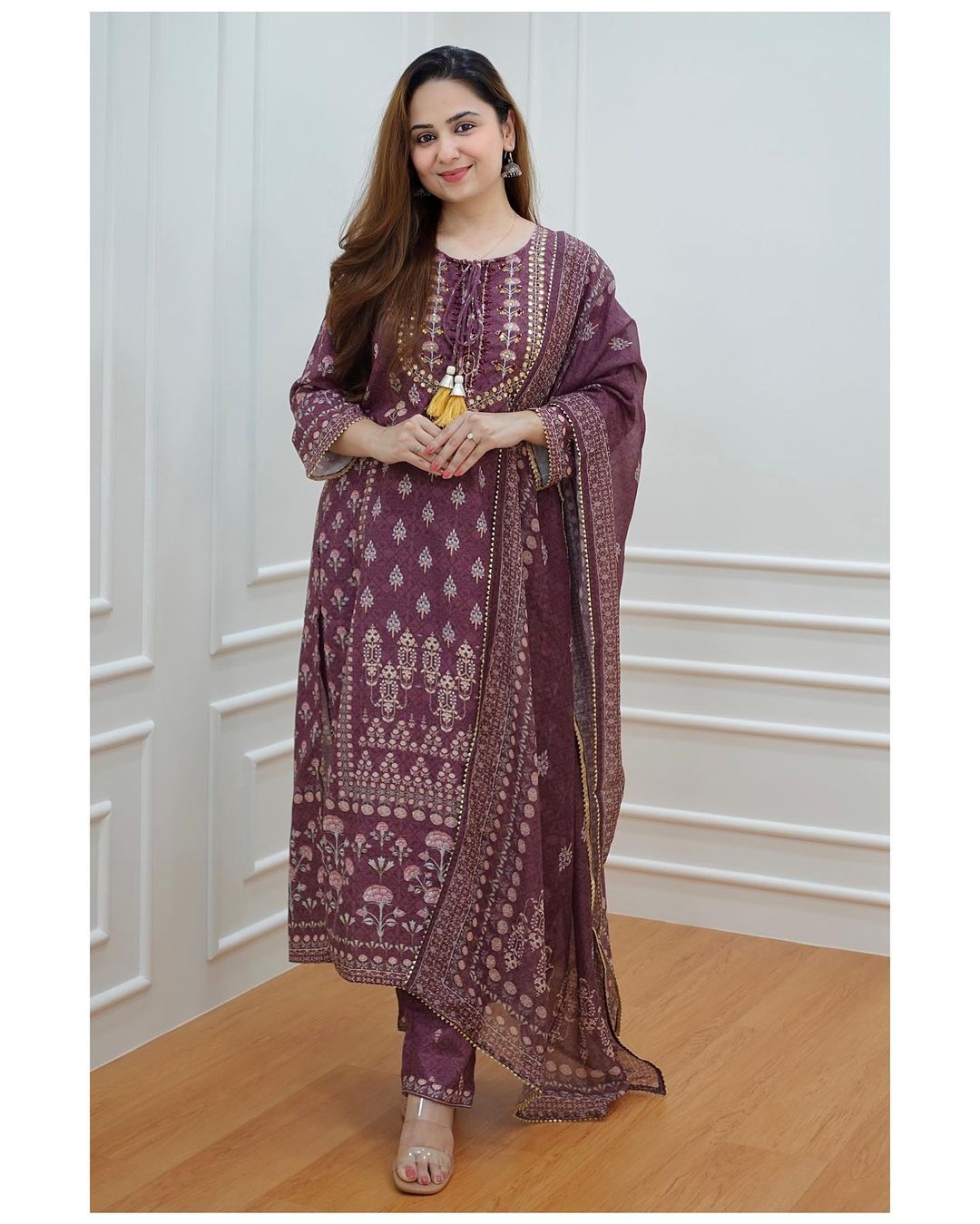 Trending Wine Color Lucknowi Style Kurta Set For Stylish Look - Joshindia
