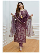 Trending Wine Color Lucknowi Style Kurta Set For Stylish Look - Joshindia
