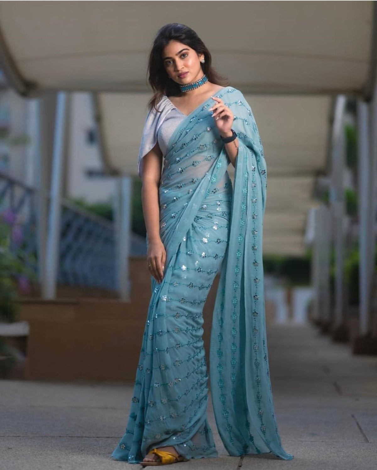Amazing Sky Blue Color Designer Sequence Saree Buy Now - Joshindia