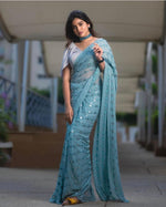 Amazing Sky Blue Color Designer Sequence Saree Buy Now - Joshindia