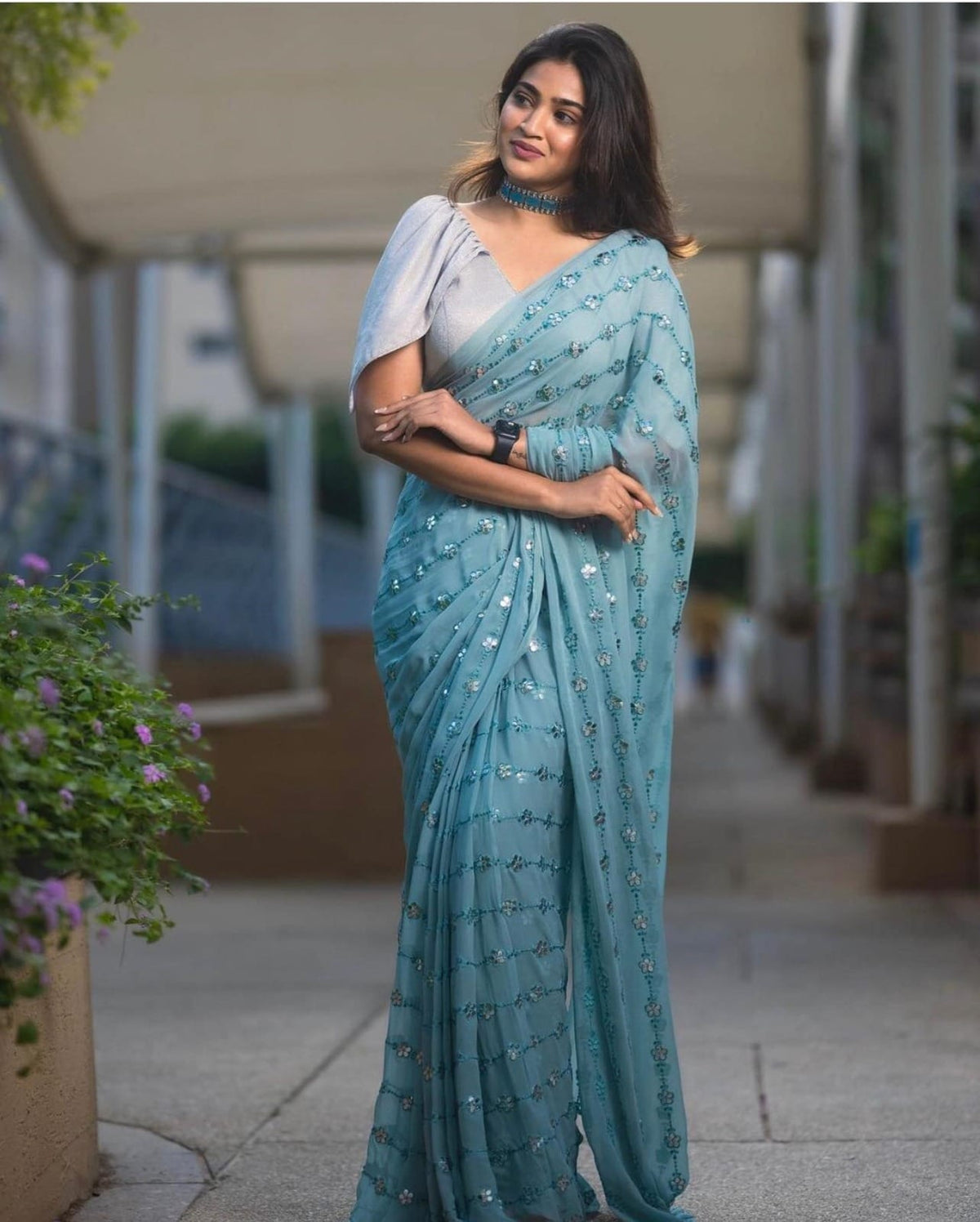Amazing Sky Blue Color Designer Sequence Saree Buy Now - Joshindia