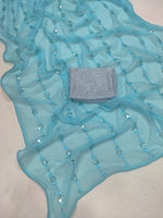 Amazing Sky Blue Color Designer Sequence Saree Buy Now - Joshindia