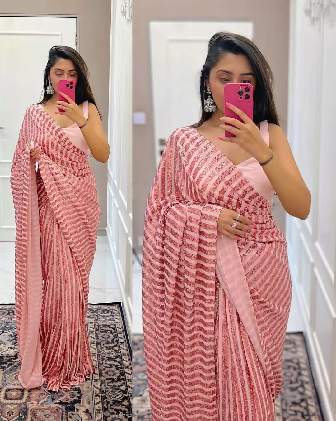 Buy Most Trending Pink Color Sequence Saree At Affordable Price - Joshindia