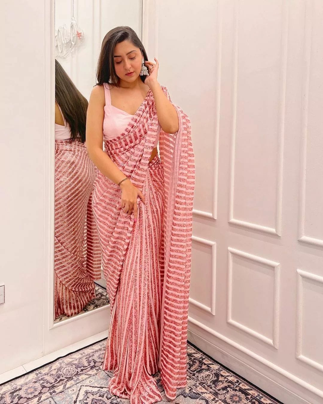 Buy Most Trending Pink Color Sequence Saree At Affordable Price - Joshindia