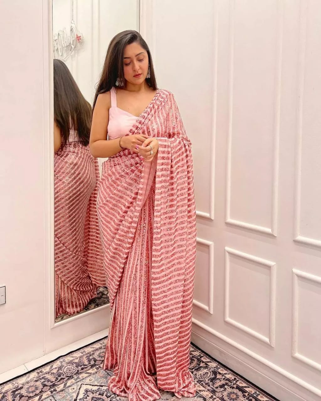 Buy Most Trending Pink Color Sequence Saree At Affordable Price - Joshindia