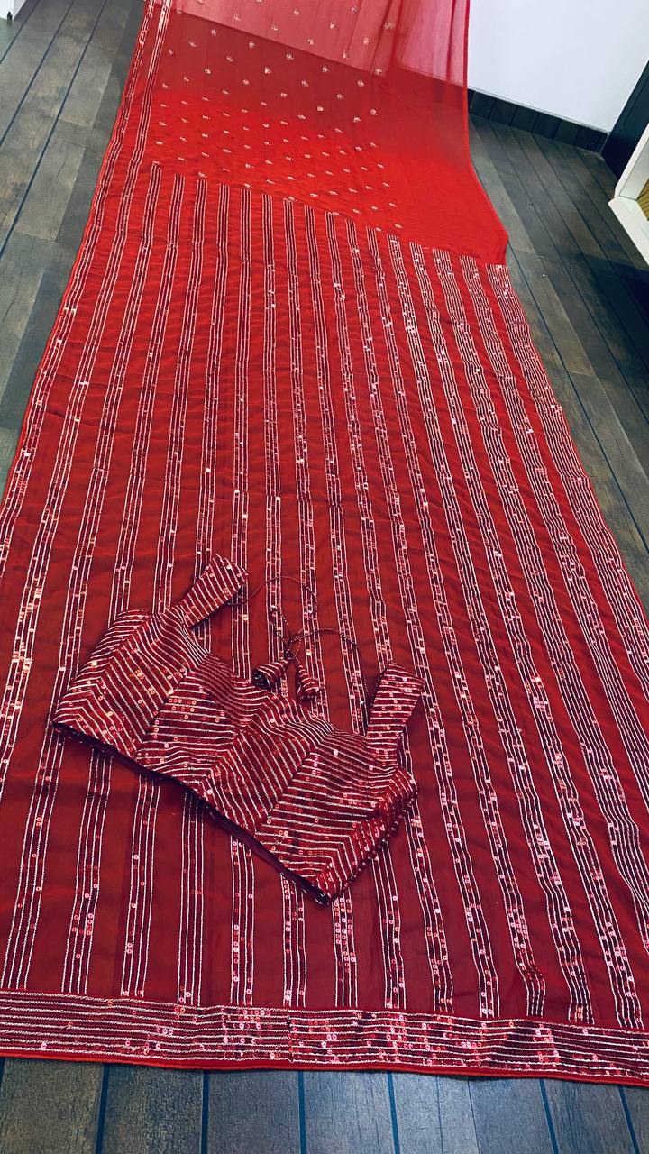 Buy Red Color Georgette Designer Saree Online - Joshindia