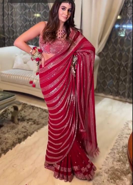 Buy Red Color Georgette Designer Saree Online - Joshindia