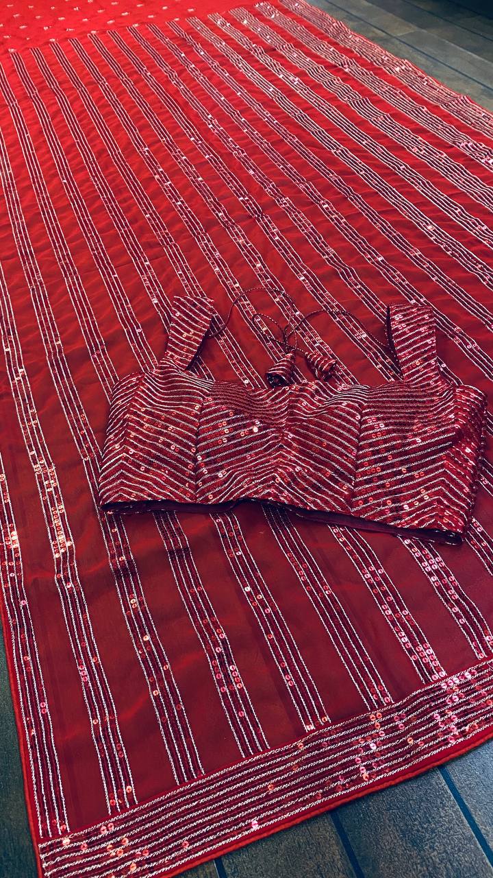 Buy Red Color Georgette Designer Saree Online - Joshindia