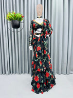 Trending Black Color Ruffle Border Georgette Designer Saree - Joshindia