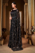 Buy Black Color Party Wear Georgette Designer Saree At Best Price - Joshindia