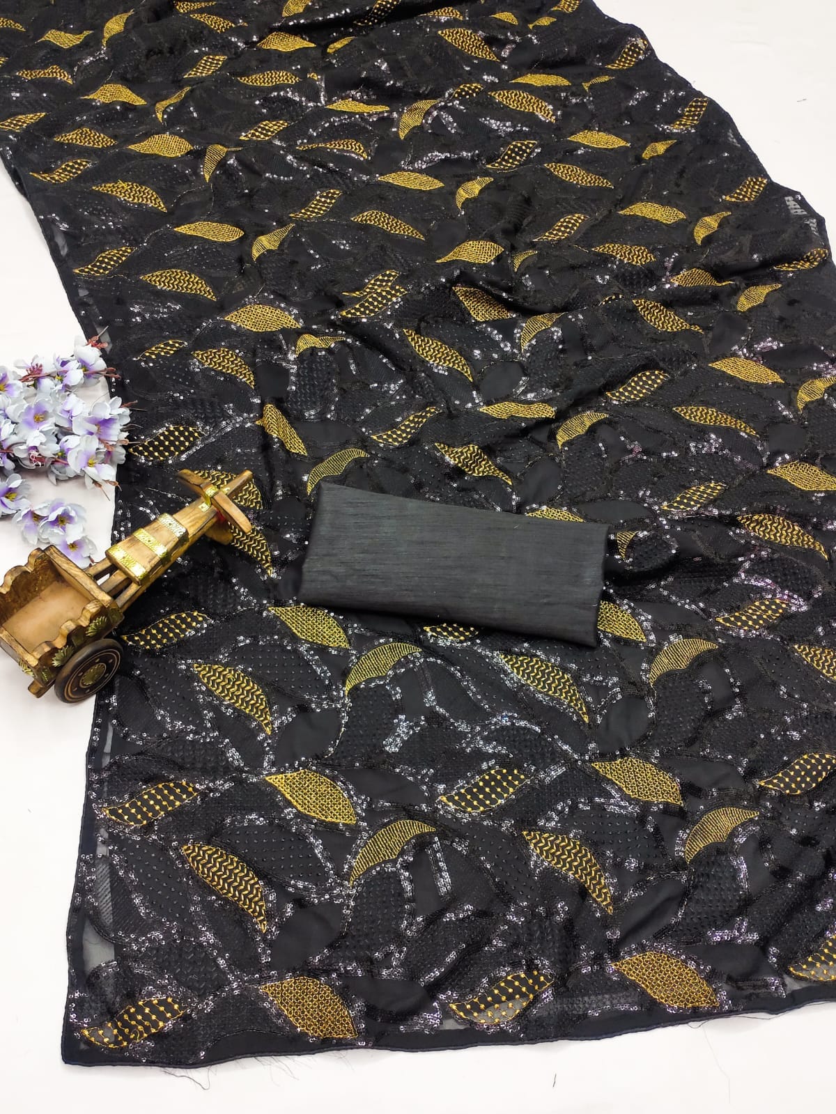 Buy Black Color Party Wear Georgette Designer Saree At Best Price - Joshindia