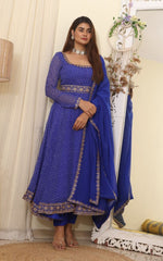 Buy Most Beautiful Blue Georgette Trending Designer Party Wear Kurta Set For Girls - Joshindia