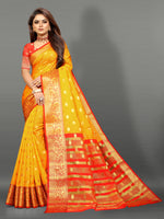 Orange and Yellow color banarasi silk saree - Joshindia