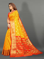 Orange and Yellow color banarasi silk saree - Joshindia