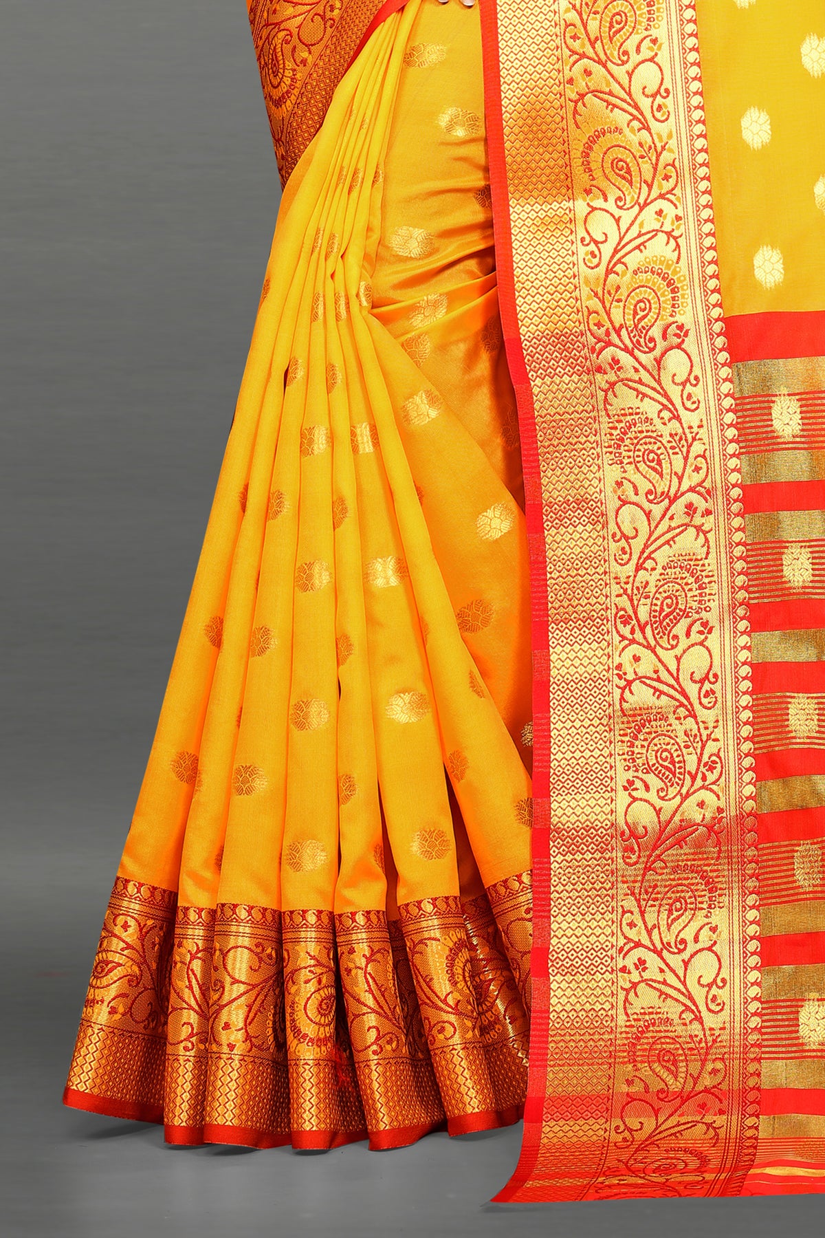 Orange and Yellow color banarasi silk saree - Joshindia