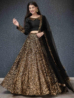 Amazing golden and black color heavy designer sequins lehenga choli - Joshindia